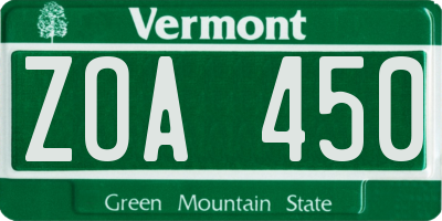 VT license plate ZOA450
