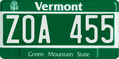 VT license plate ZOA455