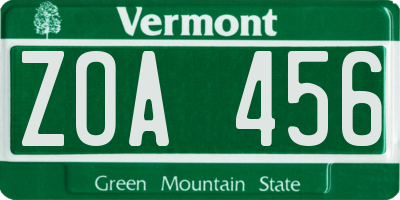 VT license plate ZOA456