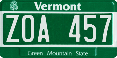 VT license plate ZOA457