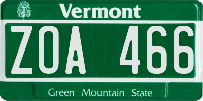 VT license plate ZOA466