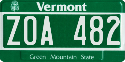 VT license plate ZOA482