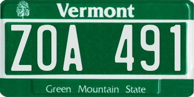 VT license plate ZOA491