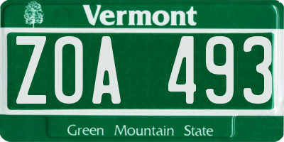 VT license plate ZOA493