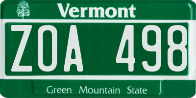 VT license plate ZOA498