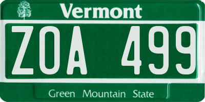 VT license plate ZOA499