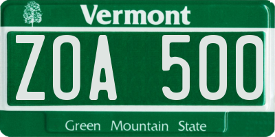 VT license plate ZOA500