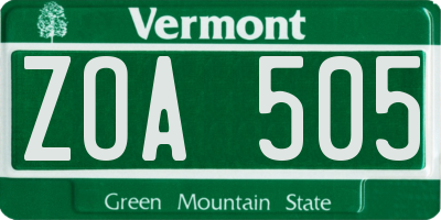 VT license plate ZOA505