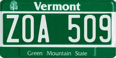 VT license plate ZOA509