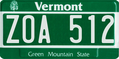 VT license plate ZOA512
