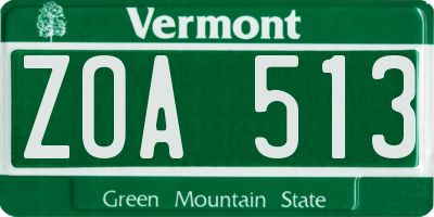 VT license plate ZOA513