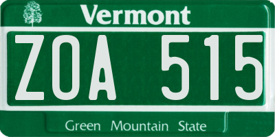 VT license plate ZOA515