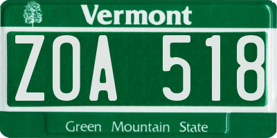 VT license plate ZOA518