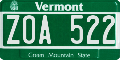 VT license plate ZOA522