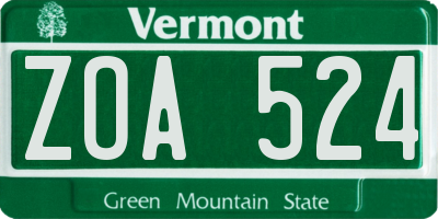 VT license plate ZOA524