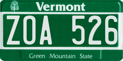 VT license plate ZOA526