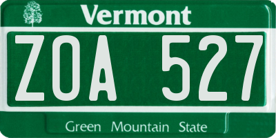 VT license plate ZOA527