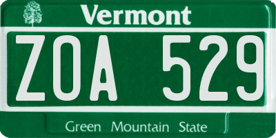 VT license plate ZOA529