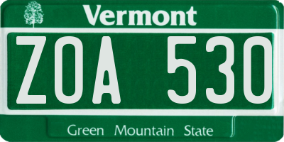 VT license plate ZOA530