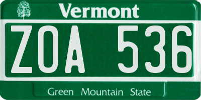 VT license plate ZOA536