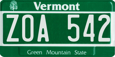VT license plate ZOA542