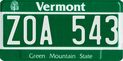 VT license plate ZOA543