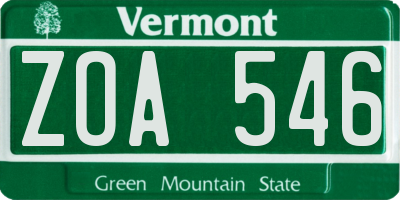 VT license plate ZOA546