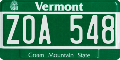 VT license plate ZOA548
