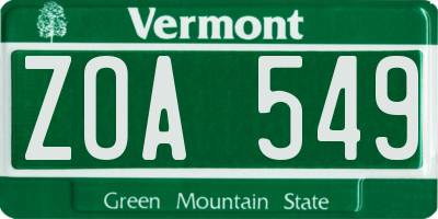 VT license plate ZOA549