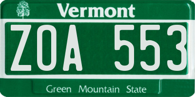 VT license plate ZOA553