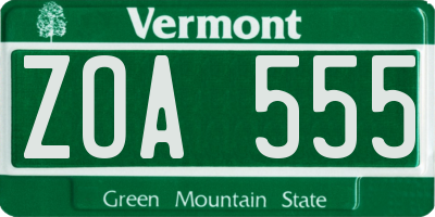 VT license plate ZOA555