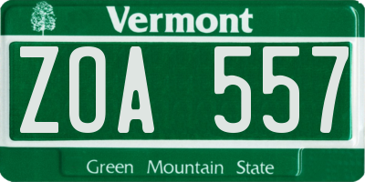 VT license plate ZOA557