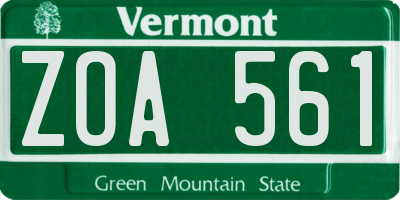 VT license plate ZOA561