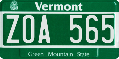 VT license plate ZOA565