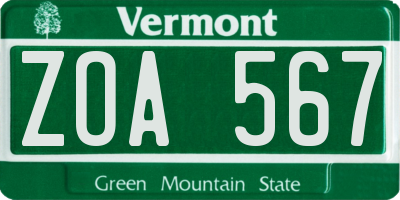 VT license plate ZOA567