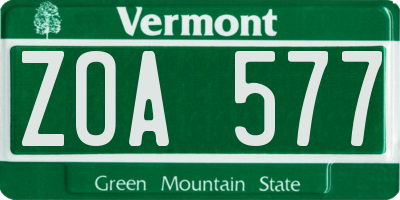 VT license plate ZOA577