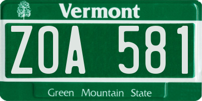 VT license plate ZOA581