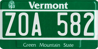 VT license plate ZOA582