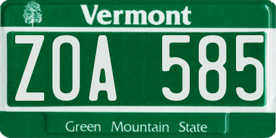 VT license plate ZOA585