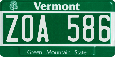VT license plate ZOA586