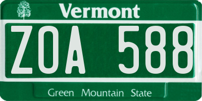 VT license plate ZOA588