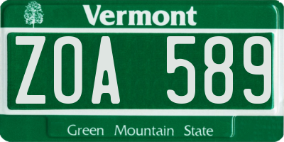 VT license plate ZOA589