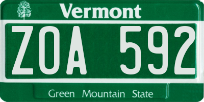 VT license plate ZOA592