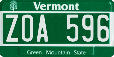 VT license plate ZOA596