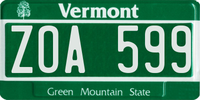 VT license plate ZOA599