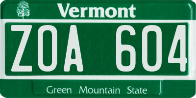VT license plate ZOA604