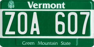 VT license plate ZOA607