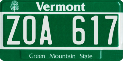 VT license plate ZOA617