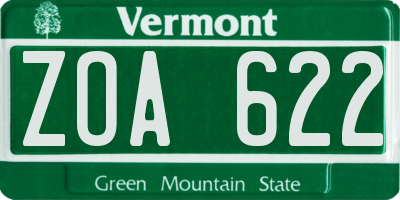 VT license plate ZOA622
