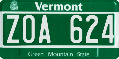 VT license plate ZOA624